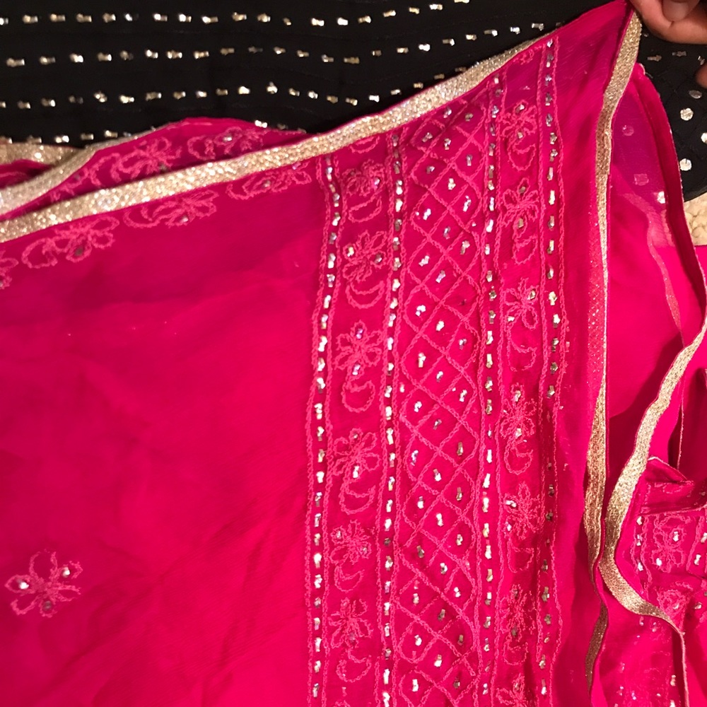 Three piece pure chiffon mukaish with embroidery